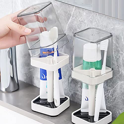1 Pack Toothbrush Holder Stand with Cover/Cup, 3 Slots Toothbrush Holders for Bathrooms, Compatible with Toothpaste, Conventional Toothbrushes Storage, Razor Comb Multifunctional Storage