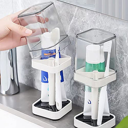 1 Pack Toothbrush Holder Stand with Cover/Cup, 3 Slots Toothbrush Holders for Bathrooms, Compatible with Toothpaste, Conventional Toothbrushes Storage, Razor Comb Multifunctional Storage