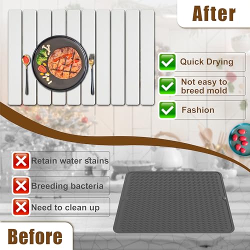 Large Stone Dish Drying Mat for Kitchen Counter, 24"×16" Quick Dry Collapsible Diatomaceous Earth Mat – Super Absorbent Foldable Drying Pad for Dishes (White, 23.2" x 15.4") - color: White