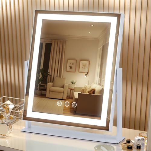 Lighted Makeup Mirror with Smart Touch, 3 Color Modes & Stepless Dimming, for Desk Bedroom Dressing Room, LED Vanity Mirror 13.2" H x 11.2" W - size: 13.2"L x 11.2"W