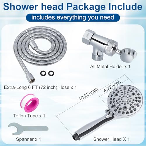 Shower Head with Handheld - All Metal Holder and Long Hose, High Pressure Built-in Power Wash to Clean Tub, Tile & Pets, Multi Mode Adjustment Showerhead Sprayer, Chrome 2.5 GPM - color: Premium Chrome