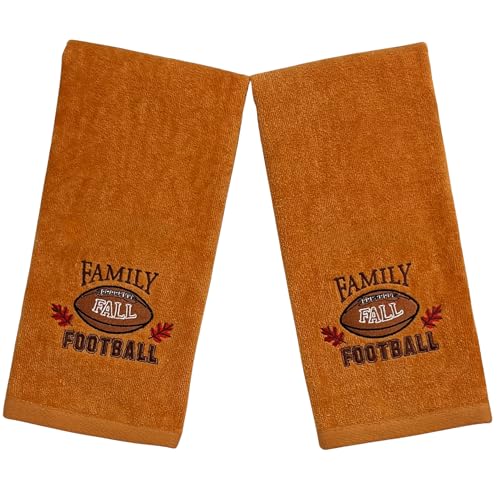Serafina Home Fall Kitchen Bathroom Hand Football Towels, 16 x 25 inches, Set of 2, Plush Soft Rust Orange Family Football Design,100% Cotton, 16" x 25" Inches, Oeko-TEX Certified - color: Family Football