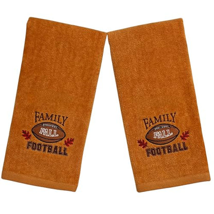 Serafina Home Fall Kitchen Bathroom Hand Football Towels, 16 x 25 inches, Set of 2, Plush Soft Rust Orange Family Football Design,100% Cotton, 16" x 25" Inches, Oeko-TEX Certified - color: Family Football