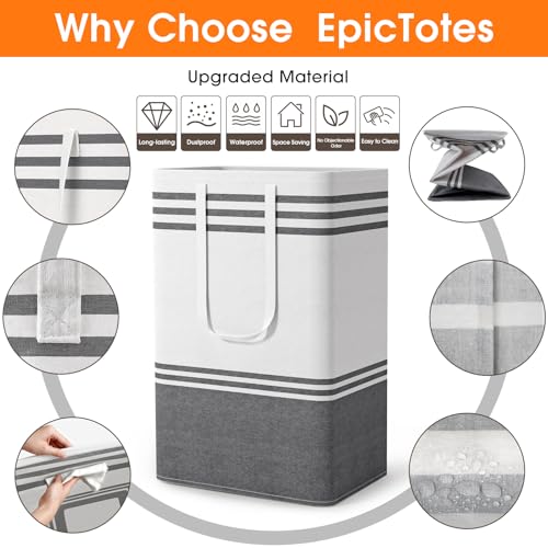 2 Pack Large Home Laundry Basket, Laundry Hamper, Freestanding Waterproof Dirty Clothes Bag, Tall Clothes Hamper - Extended & Reinforced Handles for College Dorm, Family (Light Grey/88L) - size: 2 x 88L