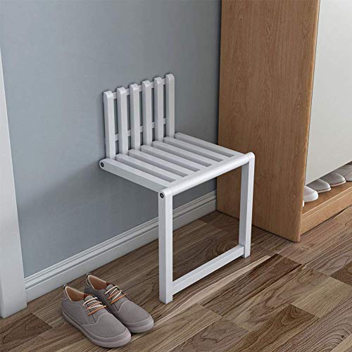 Folding Chair Wall-Mounted Invisible Shoe-Changing Stool Made of Solid Wood Wall Seat Folding with Support Legs Saving Space Suitable for Various Occasions White - color: White