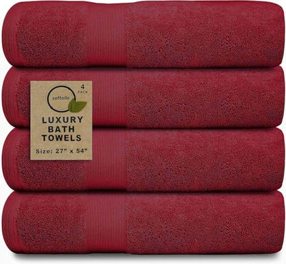 Luxury Bath Towels Set of 4 (27” x 54”) | Towels for Bathroom | Super Soft | Highly Absorbent Towels for Home, Spa, Gym (Burgundy) - color: Burgundy