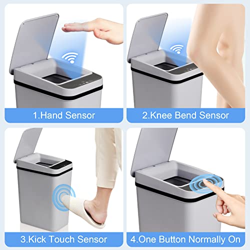 Anborry Smart Touchless Bathroom Trash Can 2.2 Gallon Automatic Motion Sensor Rubbish Can with Lid Electric Narrow Small Garbage Bin for Kitchen, Office, Toilet, Bedroom (Grey) - color: 2.2 Gallon Grey