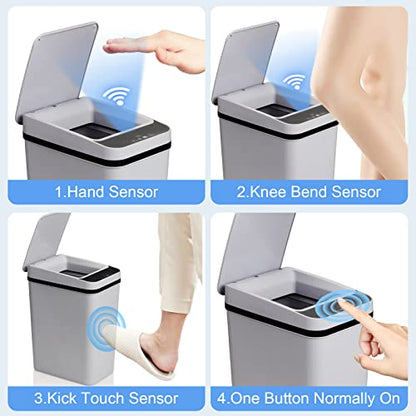 Anborry Smart Touchless Bathroom Trash Can 2.2 Gallon Automatic Motion Sensor Rubbish Can with Lid Electric Narrow Small Garbage Bin for Kitchen, Office, Toilet, Bedroom (Grey) - color: 2.2 Gallon Grey
