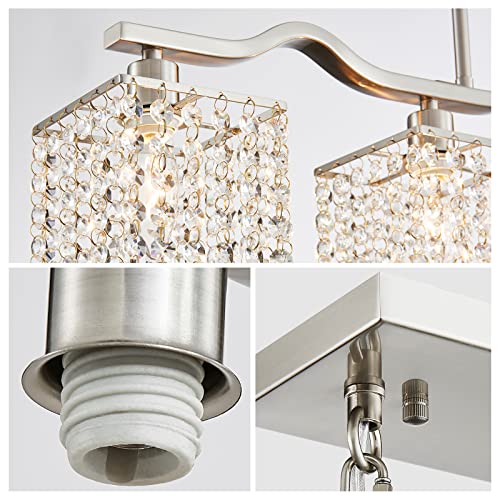 WUZUPS Crystal Chandelier 4-Light Linear Raindrop Pendant Ceiling Light Modern Lighting Fixture for Bedroom Dinning Room Bar Kitchen Island, H8.7'' W4.7'' L30.5, E12 Base, Nickel - color: Nickel Pendant Light