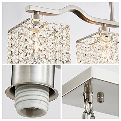 WUZUPS Crystal Chandelier 4-Light Linear Raindrop Pendant Ceiling Light Modern Lighting Fixture for Bedroom Dinning Room Bar Kitchen Island, H8.7'' W4.7'' L30.5, E12 Base, Nickel - color: Nickel Pendant Light