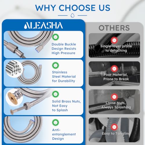 79" Shower Hose, Stainless Steel Shower Head Hose, Brushed Nickel | Stainless Steel Material, Stretchable Design, Tangle-Free Design, Double Buckle Design, Handheld Shower Hose for Bathroom - color: Brushed Nickel, size: 79inch
