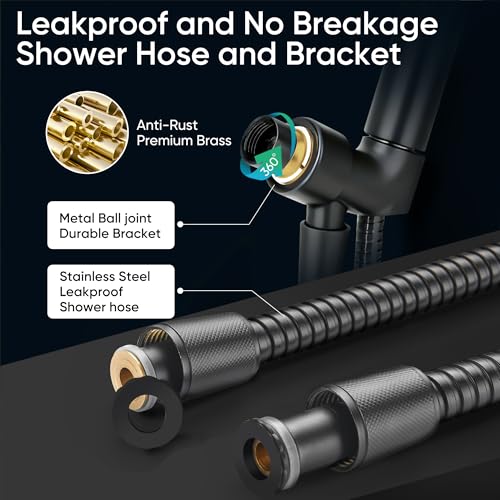 Cobbe 8-Setting Handheld Shower Head, Water-Saving Design, Matte Black | Trickle Pause Mode, 5ft Stainless Steel Hose, Brass Swivel Bracket, Tool-Free Installation - color: Matte Black