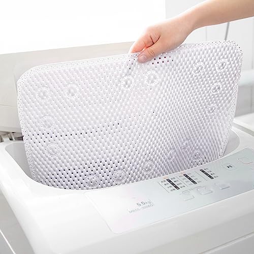 Bathtub Mat Non Slip Ivory 36” X 17” Shower Mat Soft Foam Bath Mats for Bathroom Tub, Bathtub Mat with Drain Holes, Suction Cups, Shower Mat Non Slip - color: White