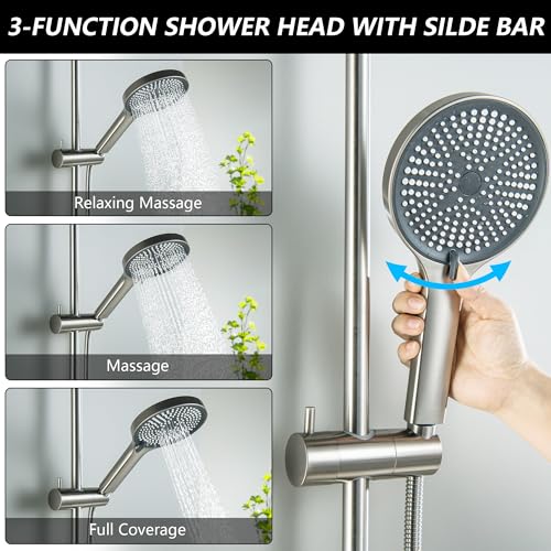 Adjustable Shower Slide Bar with Handheld Shower Head | Shower Head with Slide Bar Stainless Steel Wall Mounted Slider Bar, Brushed Nickel - style: Brushed Nickel