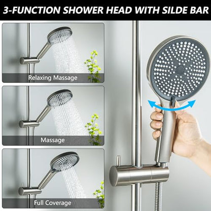 Adjustable Shower Slide Bar with Handheld Shower Head | Shower Head with Slide Bar Stainless Steel Wall Mounted Slider Bar, Brushed Nickel - style: Brushed Nickel