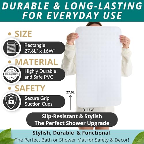 ENKOSI Non Slip Bath Mat for Tub and Shower Floors – Anti Slip Shower Mat with Secure Suction Cup Grip – Soft White Bathtub Mat for Inside Bath Tub and Smooth Bathroom Stalls (28x16 White) - color: White