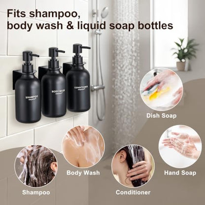 Shampoo and Conditioner Dispenser Set of 3, Matte Black | 16.9 oz Refillable Bottles, No-Drill Wall Mount, Includes 27 Labels, For Bathrooms, Hotels and Airbnbs - color: Matte Black Bottle + Black Pump