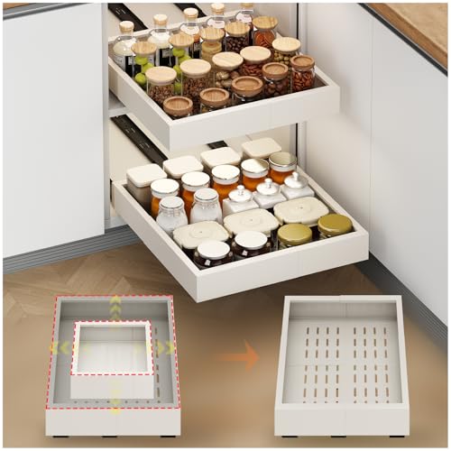 Fokyfok 2Pc Pull out Cabinet Organizer,11"-16"W,17"-24"D,Expandable | No Drill,Adjustable,Roll out Drawers,Adhesive Sliding Drawers,Slide out Shelves for Cabinets Without Lip,Kitchen,Pantry,White - size: (11"W-16"W)X(17"D-24"D)