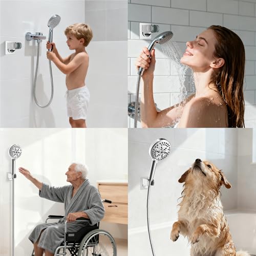 Hibbent 2 Pack Shower Head Holder - Strong Adhesive, Waterproof, Height Adjustable, Wall Mount, No Drilling, Chrome Finish - size: 2 Pack, style: Chrome