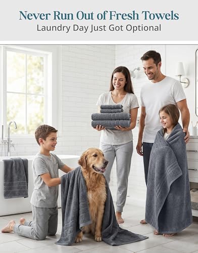 Casa Platino 100% Cotton Towels Set for Bathroom - 12 Pc Family Pack - Super Soft & Quick Dry - 4 Bath, 4 Washcloth, 4 Hand Towels - Oeko TEX Certified, Machine Washable & Durable - Cool Grey - color: 02: Cool Grey, size: 12 Piece Towel Set
