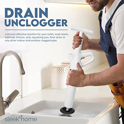 Air Plunger Drain Clog Remover By Sleek Home- High-Pressure Air Toilet Plunger & Drain Unclogger- Drain Cleaner & Hair Clog Remover Air Blaster (ABS)