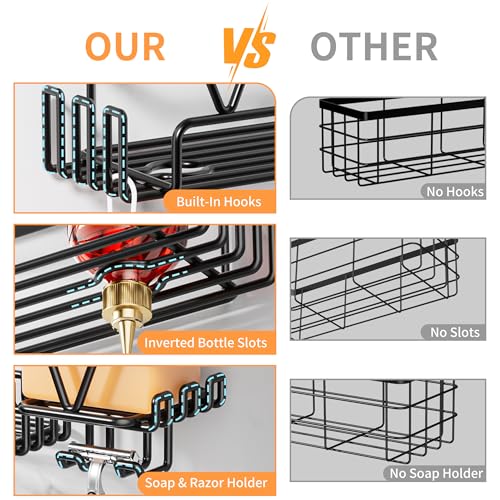 KEGII Adhesive Shower Caddy 4 Pack, No Drilling Shower Organizer with Towel Rack, Hooks & Soap Holder, Self-Adhesive Bathroom Shelves Rack for Space-Saving Storage | 4-Pack Design, Stainless Steel Shelves with Hooks and Soap Holder, Ideal for Bathroom, Ki