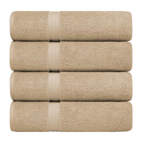 Hotel Quality Bathroom Towels Set of 4 - Soft & Absorbent - Large (28" x 56") 100% Cotton, Cozy, Versatile, Perfect as Shower Towels, Spa Towels - Beige - color: Beige