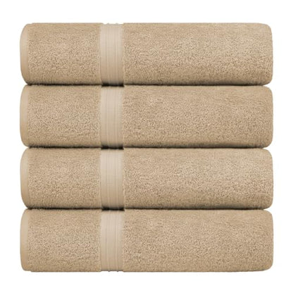 Hotel Quality Bathroom Towels Set of 4 - Soft & Absorbent - Large (28" x 56") 100% Cotton, Cozy, Versatile, Perfect as Shower Towels, Spa Towels - Beige - color: Beige
