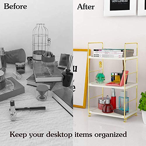 3-Tier Kitchen Spice Rack, Freestanding Stackable Organizer Shelf, Bathroom Countertop Storage Shelf, Cosmetic Organizer Holder, Square Standing Rack (Golden) - color: Golden