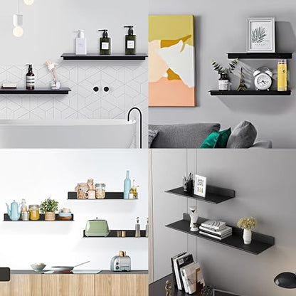 HNVNER Adhesive Shower Caddy Shelves 30cm, Metal Bathroom Wall Shelf | Black Floating Shelves 2 Pack, Renter-friendly, Drill/No Drill, Aerospace Aluminum, Rustproof & Waterproof, Supports 5kg - color: Black, size: 30cm