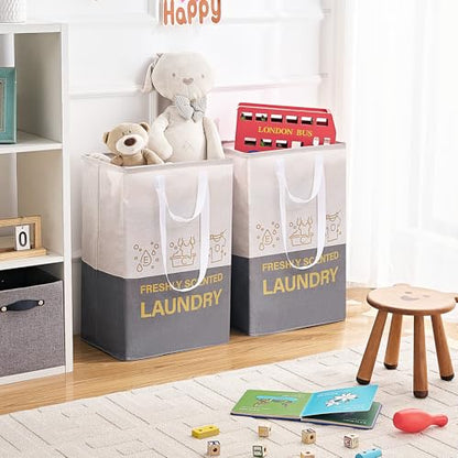 2 Pack Laundry Baskets, 92L Freestanding Laundry Basket with Handles, Waterproof Tall Collapsible Clothes Hamper for Dorm, Bedroom, Bathroom