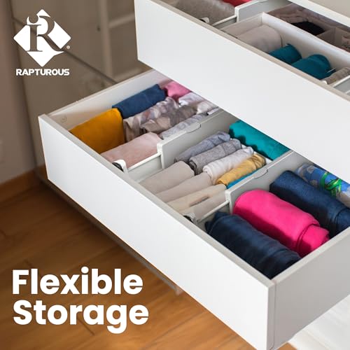 RAPTUROUS Adjustable Drawer Dividers, 8" Tall, Expandable 13.35-22", 6-Pack, Non-Slip for Deep Drawers in Kitchen, Bedroom, and Closet (White) - color: 6 Pack -White, size: 8" Tall, 13"-22" Long