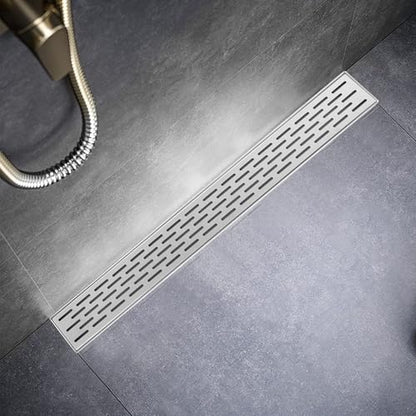 Sharp-tec Shower Drain, 28 inch Linear Shower Drain, Brushed 304 Stainless Steel Rectangular Shower Floor Drain with Adjustable Leveling Feet, Hair Strainer, cUPC Certified, ST-096-28S - color: Brushed Nickel, size: 28 Inch