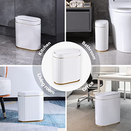 ELPHECO Bathroom Trash Can with Lid, 2 Gallon, Motion Sensor, White Gold | Automatic Garbage Can, IPX5 Waterproof Plastic Wastebasket, Trash Bin for Bathroom, Bedroom, Kitchen and Office - color: White Gold
