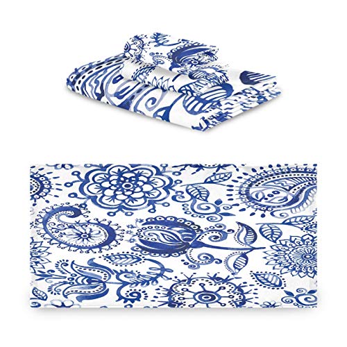 ALAZA Towels Set of 3 Blue Paisley Hand Towel Bath Towel Washcloth Soft Thin Face Guest Towel Kitchen Tea Dish Towels Bathroom Decorations Housewarming Gifts - color: Multi02