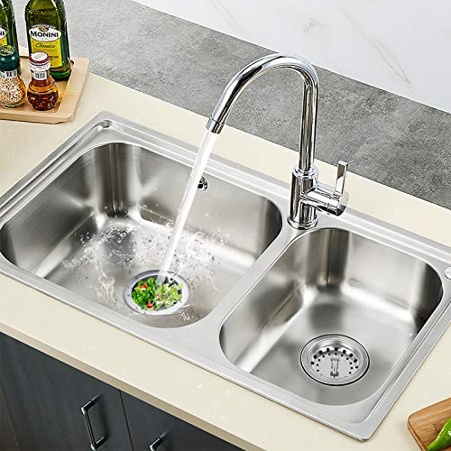 2PCS Kitchen Sink Strainer Stopper 2 in 1, Spring Clip Plunger, Replacement for Standard Drains(3-1/2 Inch), Chrome Plated Stainless Steel Body with Rubber Stopper