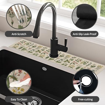 24" X 5.5" Kitchen Sink Splash Guard Faucet Mat Floral Super Absorbent Fast Drying Faucet Guard & Draining Mat Sink Splash Guard Behind Faucet for Kitchen, Bathroom - size: 24" x 24"