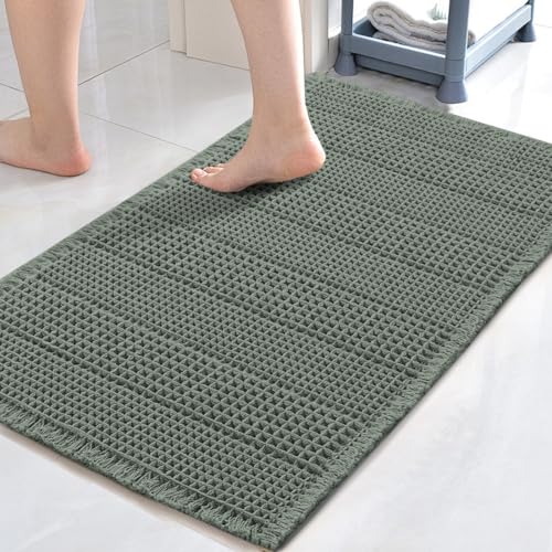 H.VERSAILTEX Upgraded Waffle Bath Mat Super Absorbent Non Slip Bathroom Rugs for Bathroom Floor Machine Washable Dry Fast, 17" x 24", Lichen - color: Lichen, size: 17" x 24"