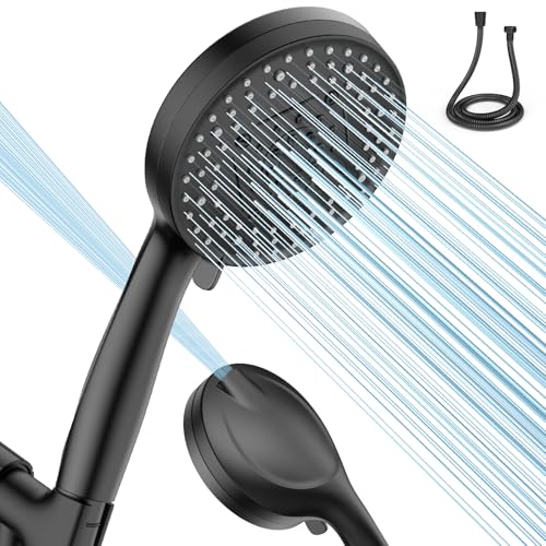 VOXON Shower Head 10 Functions, High Pressure Handheld Shower Head, Built-in 2 Power Wash Mode to Clean Corner, Non-Clogging Nozzles, Leakproof Stainless Steel Hose&Metal Bracket, Black - color: Black