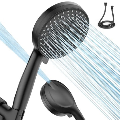 VOXON Shower Head 10 Functions, High Pressure Handheld Shower Head, Built-in 2 Power Wash Mode to Clean Corner, Non-Clogging Nozzles, Leakproof Stainless Steel Hose&Metal Bracket, Black - color: Black
