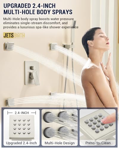 Dual Rainfall Shower Head System with 4 Body Jets, JetsBath Shower Faucet Set Double Shower Head 6-Inch Shower Head & 12” Rain Shower,Luxury Brushed Nickel Shower Faucet Set,Wall-Mounted Shower System - color: Brushed Nickel