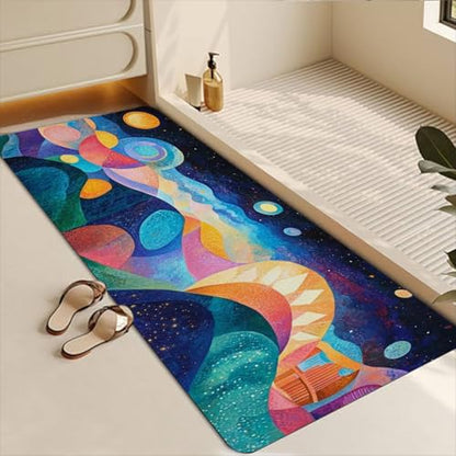 Bathroom Runner Mat Rugs Long,Galaxy Nebula Space Universe Starry creative design Diatomite Stone Bath Mat Large Absorbent Diatomaceous Earth Mat Non Slip Fast Dry Shower Mat Bathroom Rugs 16x42in - color: Design04