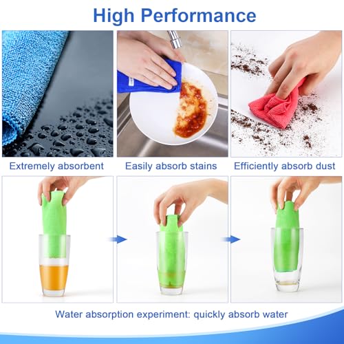 Microfiber Cleaning Cloth, 12Pcs, 12" x 12", High Density, 4 Colors | Household Cleaning Rags, 293GSM, Ultra Absorbent, Reusable Cleaning Supplies for Kitchen Towels, Glass Dish Cloths, Dust Rag