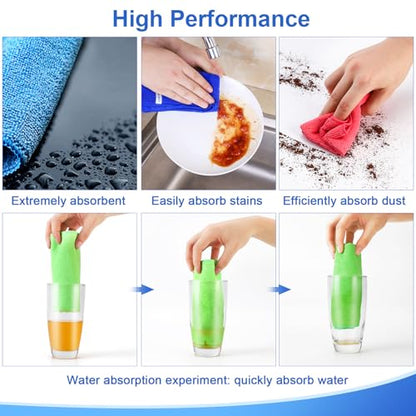 Microfiber Cleaning Cloth, 12Pcs, 12" x 12", High Density, 4 Colors | Household Cleaning Rags, 293GSM, Ultra Absorbent, Reusable Cleaning Supplies for Kitchen Towels, Glass Dish Cloths, Dust Rag