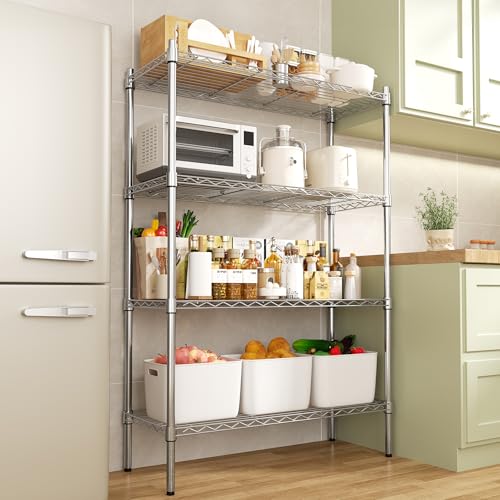 Auslar 4-Tier Heavy Duty Wire Shelving, Adjustable Storage Rack, Chrome | 14"D x 36"W x 54"H, Metal Organizer, 1400 lbs Capacity, for Garage Kitchen Pantry Basement Bathroom Laundry - size: 4 Tier