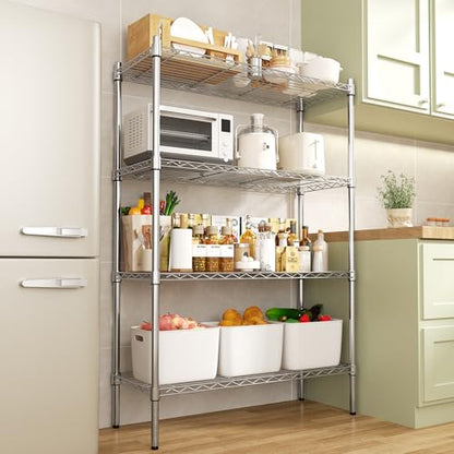 Auslar 4-Tier Heavy Duty Wire Shelving, Adjustable Storage Rack, Chrome | 14"D x 36"W x 54"H, Metal Organizer, 1400 lbs Capacity, for Garage Kitchen Pantry Basement Bathroom Laundry - size: 4 Tier