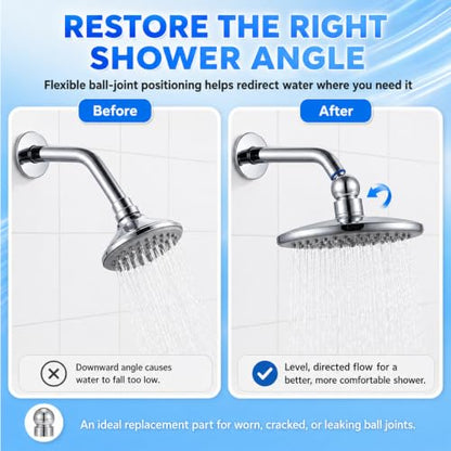2pcs 1/2-inch Iron Pipe Shower Arm Ball Adapter with Gasket Washer Filters Shower Head Ball Joint Replacement, Chrome Plated, Universal Fit for Bath Replacement Accessories