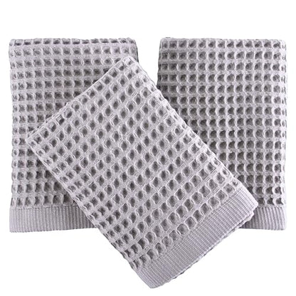 PÜSKÜL Natural 100% Turkish Cotton Waffle Hand and Kitchen Towels Set of 3 | Light Gray, Large 32x16 inc, Honeycomb-Waffle weave towel for bathroom & kitchen. Premium quality oeko-tex made in Turkey. - color: Gray, size: Kitchen & Hand Towels Pack of 3