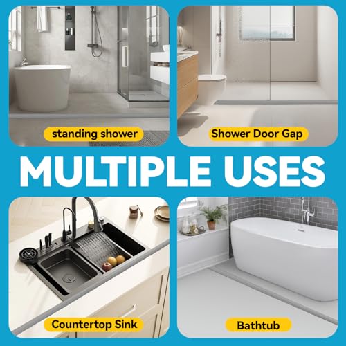 39" Collapsible Shower Threshold Water Dam Shower Barrier Keeps Water Inside Threshold Dry and Wet Separation Retention System Suitable for Bathroom Kitchen Sink Bathtub - color: Grey, size: 39"