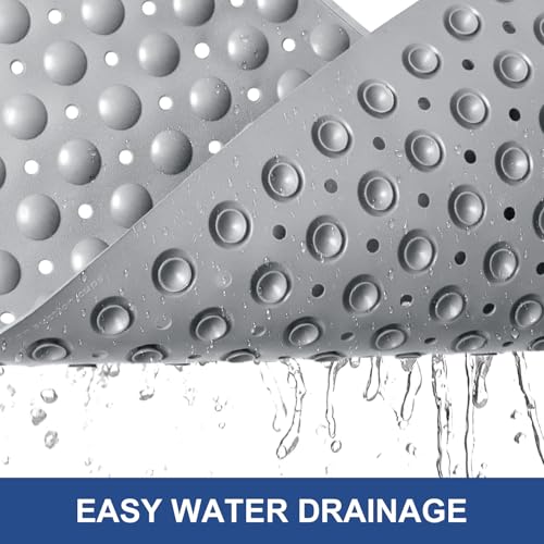 Square Shower Mat Non Slip: 32" x 32" Large Shower Mats for Inside Shower - Soft TPE Cuttable Anti Slip Shower Floor Mat with Drain Holes and Suction Cups - color: Gray